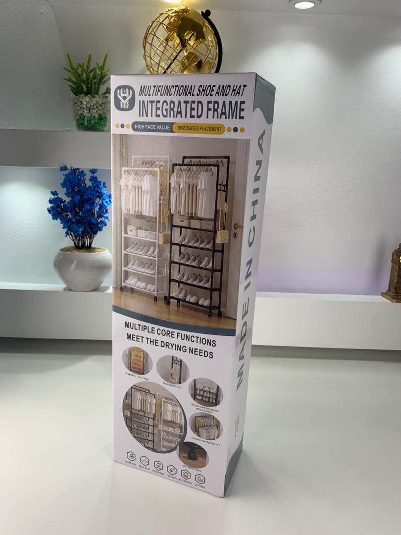 Porte-vêtements triple amovible multifonctionnel avec roues autoportant